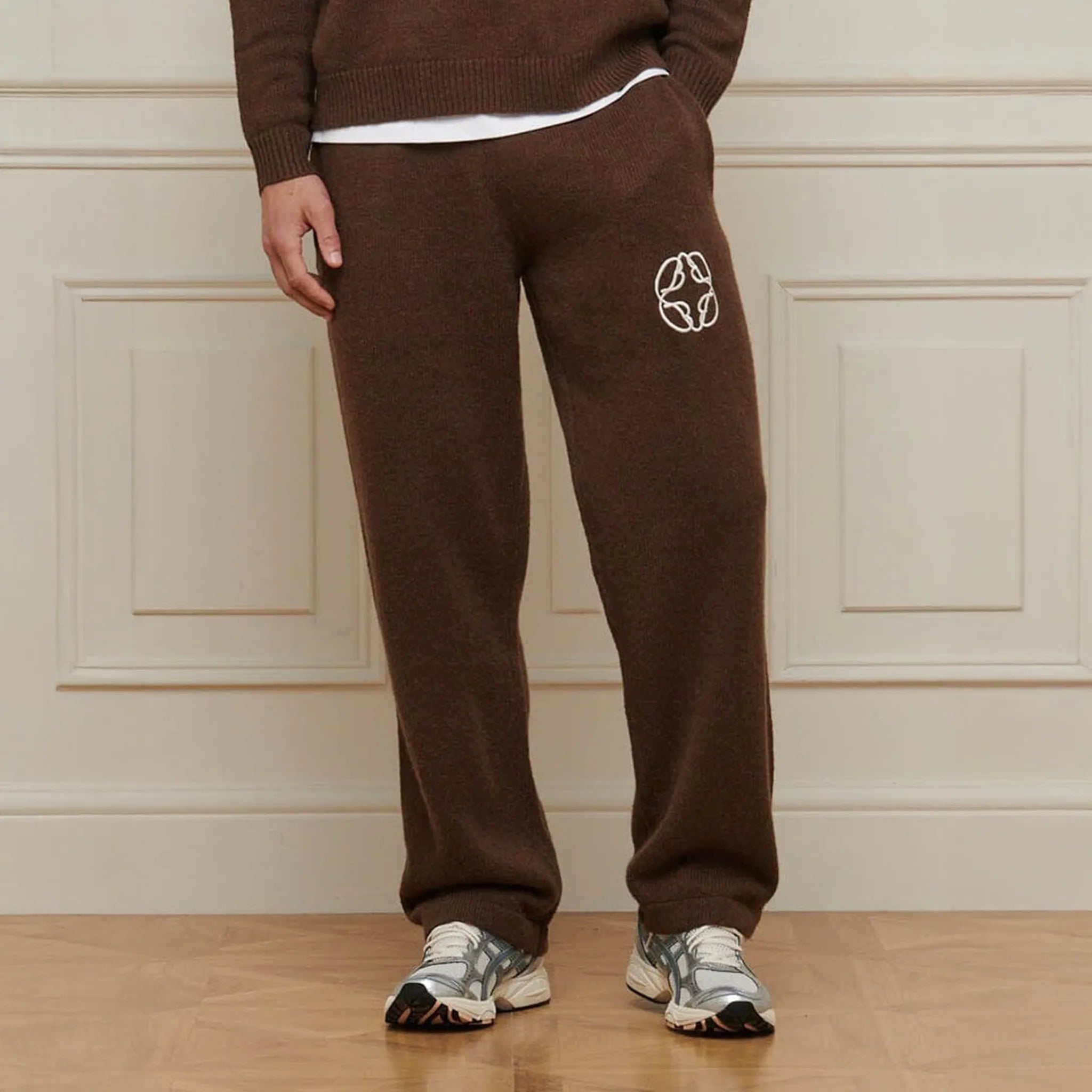 Front View of Belier Mohair Knit Brown Sweatpants